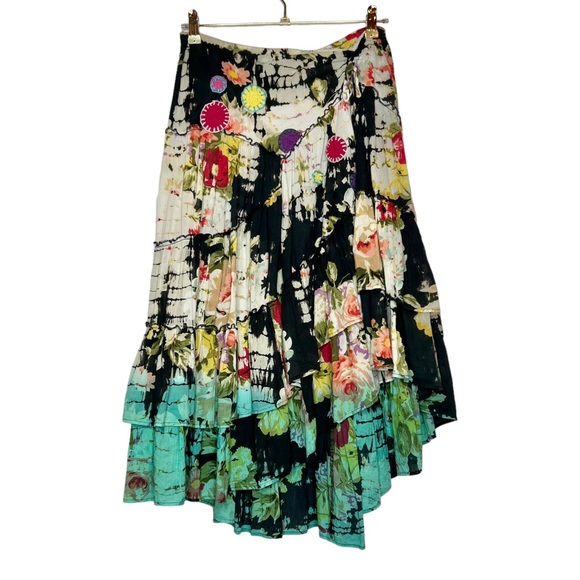 Vintage STEVE BARRAZA 100% Cotton Bohemian Asymmetric Midi Skirt. Size XS - Picture 2 of 10
